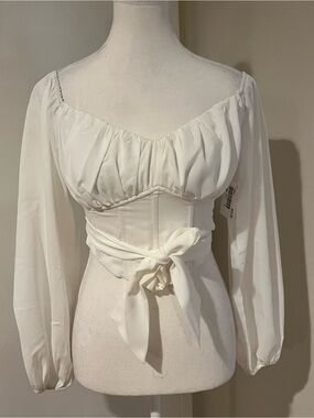 His & Hers White Tie-Front Milkmaid Blouse with Corset Bustier